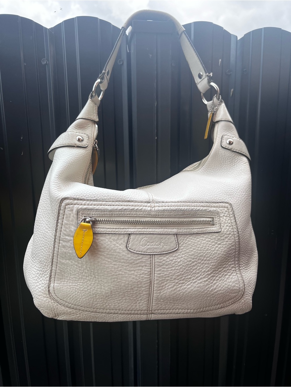 Coach White/Cream Penelope Pebbled Leather Hobo Bag